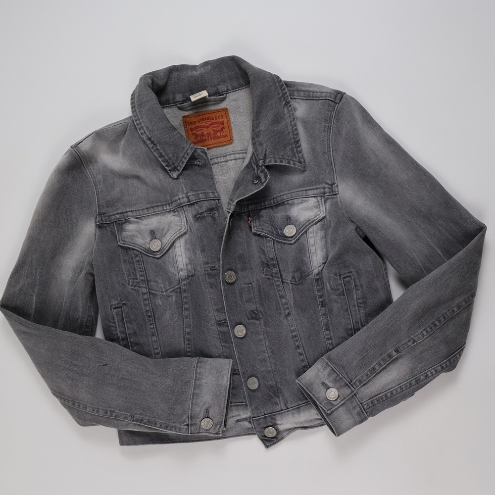 Levi's Denim Trucker Jacket Faded Grey Wash Small Slim Fit Cotton Jean Coat